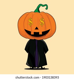 Cartoon pumpkin character. Halloween festival. Pumpkin masked man. Rich face