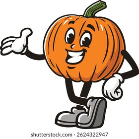 Cartoon pumpkin character with a small smile