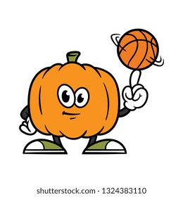 Cartoon Pumpkin Character Spinning a Basketball