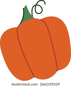 Una calabaza de dibujos animados con un tallo curvo en un estilo simple. La ilustración muestra una calabaza estilizada con contornos audaces. Ilustración vectorial de dibujos animados.