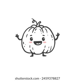 Cartoon pumpkin. Cute character vegetable isolated on white background. Doodle style. Vector