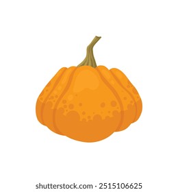 Cartoon pumpkin, halloween squash, fall harvest gourd. Pumpkin, squash and leaves vector symbol illustration. Autumn thanksgiving and halloween pumpkin icon on white background