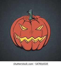 Cartoon Pumpkin. Hand Draw Vector Illustration.