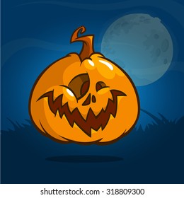 Cartoon pumpkin head with an evil expression on his face. Vector Halloween illustration isolated