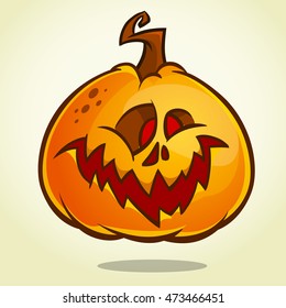 Cartoon pumpkin head with an evil expression on his face. Vector Halloween illustration isolated