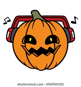 Cartoon Pumpkin With Headphones