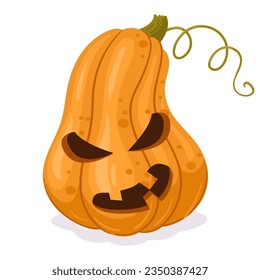 
Cartoon pumpkin jack-o-lantern. Halloween carved pumpkin, scary Halloween decoration. Evil pumpkin face flat vector illustration