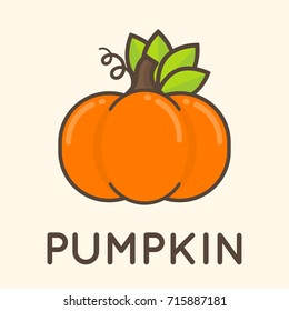 cartoon pumpkin with leaves vector