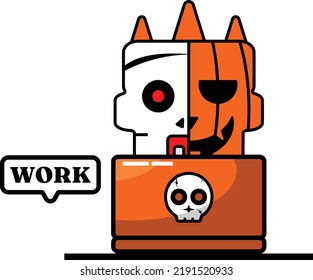 cartoon pumpkin mascot character halloween skull cute work vector illustration