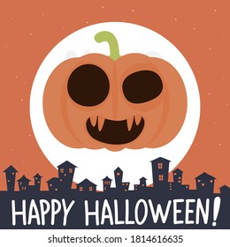 Cartoon pumpkin monster with halloween concept.Vector halloween pumpkin cartoon character illustration from halloween collection.