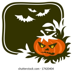 Cartoon pumpkin on a black background. Halloween illustration.