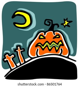 Cartoon pumpkin on a dark background. Halloween illustration.