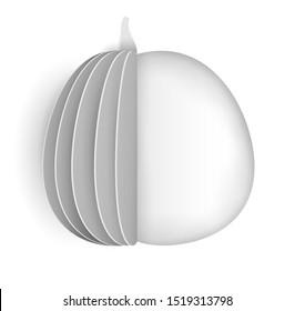 Cartoon pumpkin in paper cut 3d style isolated on white background. Creative vector illustration. Colorful concept design. Template for holiday composition.