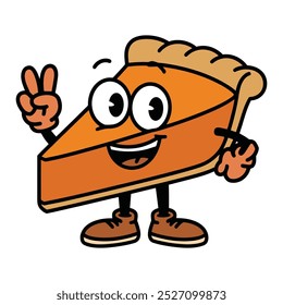 Cartoon Pumpkin Pie Slice Character Making Peace Sign