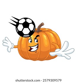 Cartoon Pumpkin Playing Soccer Illustration.