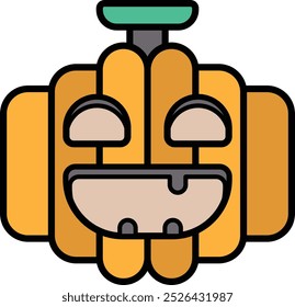 A cartoon pumpkin with a smile on its face