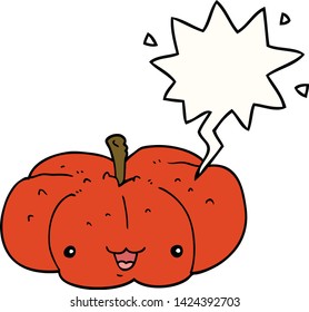cartoon pumpkin with speech bubble