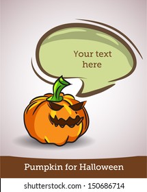 Cartoon pumpkin with speech bubble