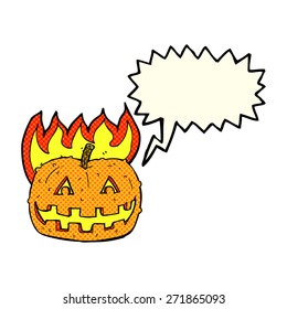 cartoon pumpkin with speech bubble