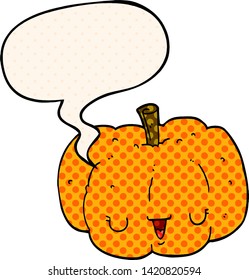 cartoon pumpkin with speech bubble in comic book style