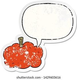 cartoon pumpkin with speech bubble distressed distressed old sticker