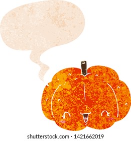 abóbora de desenho animado com balão de fala em estilo texturizado retro angustiado grunge