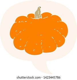 abóbora de desenho animado com balão de fala em estilo retrô