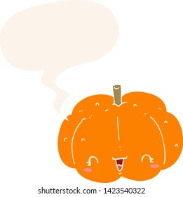 cartoon pumpkin with speech bubble in retro style