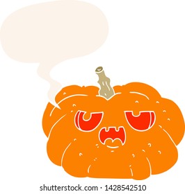 cartoon pumpkin with speech bubble in retro style