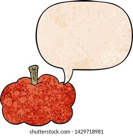 calabaza de dibujos animados con burbuja de habla en estilo de textura retro