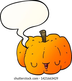 cartoon pumpkin with speech bubble in smooth gradient style