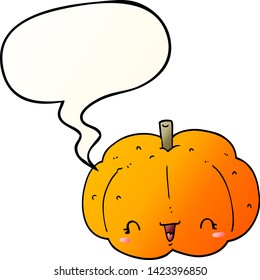 calabaza de dibujos animados con burbuja de voz en un estilo de gradiente suave