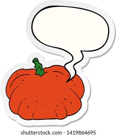 calabaza de caricatura con pegatina de burbuja de habla