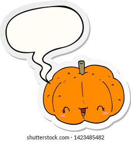calabaza de caricatura con pegatina de burbuja de habla