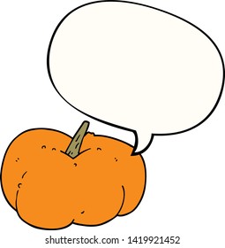 cartoon pumpkin squash with speech bubble
