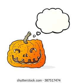 cartoon pumpkin with thought bubble