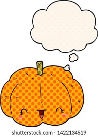 cartoon pumpkin with thought bubble in comic book style