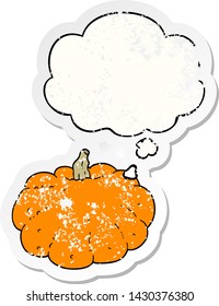 calabaza de caricatura con burbuja de pensamiento como pegatina gastada angustiada
