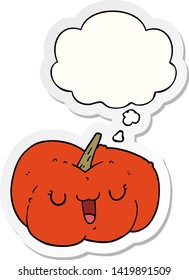 cartoon pumpkin with thought bubble as a printed sticker