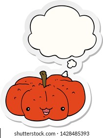 cartoon pumpkin with thought bubble as a printed sticker