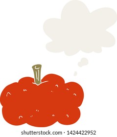 cartoon pumpkin with thought bubble in retro style