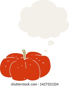 calabaza de caricatura con burbuja de pensamiento en estilo retro