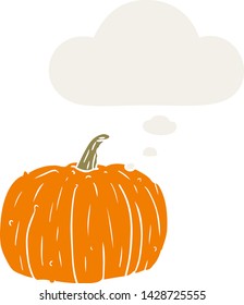calabaza de caricatura con burbuja de pensamiento en estilo retro