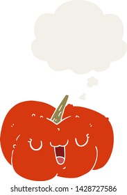 cartoon pumpkin with thought bubble in retro style