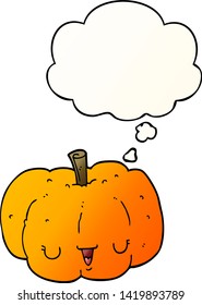 cartoon pumpkin with thought bubble in smooth gradient style