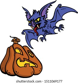 cartoon pumpkin and vampire for halloween vector graphics
