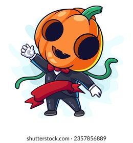 cartoon pumpkin wearing a suit