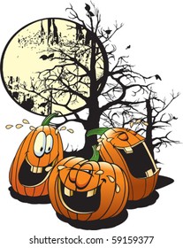 Cartoon Pumpkins having a good time. Layered vector file available. Each pumpkin is complete and on it's own layer.