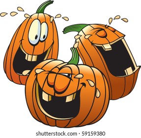 Cartoon Pumpkins having a good time. Layered vector file available. Each pumpkin is complete and on it's own layer.