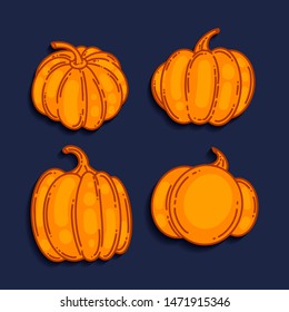 Cartoon pumpkins. Icons. Vector illustration.